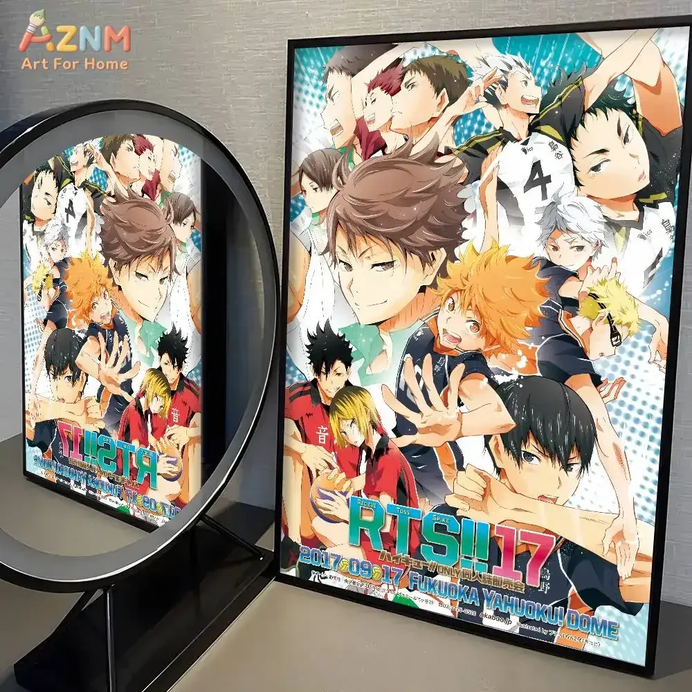 AZNM Haikyuu Canvas Poster, Hinata Shoyo Karasuno Volleyball Team Anime Art Print, Sports Manga Wall Picture for Room Decor, No