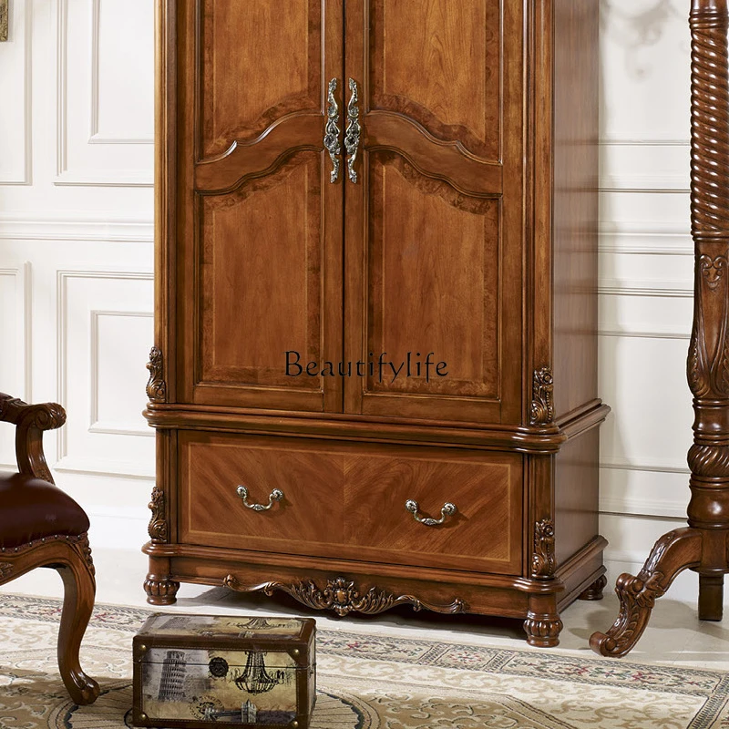 American solid wood wardrobe two-door European simple luxury double-door storage cabinet