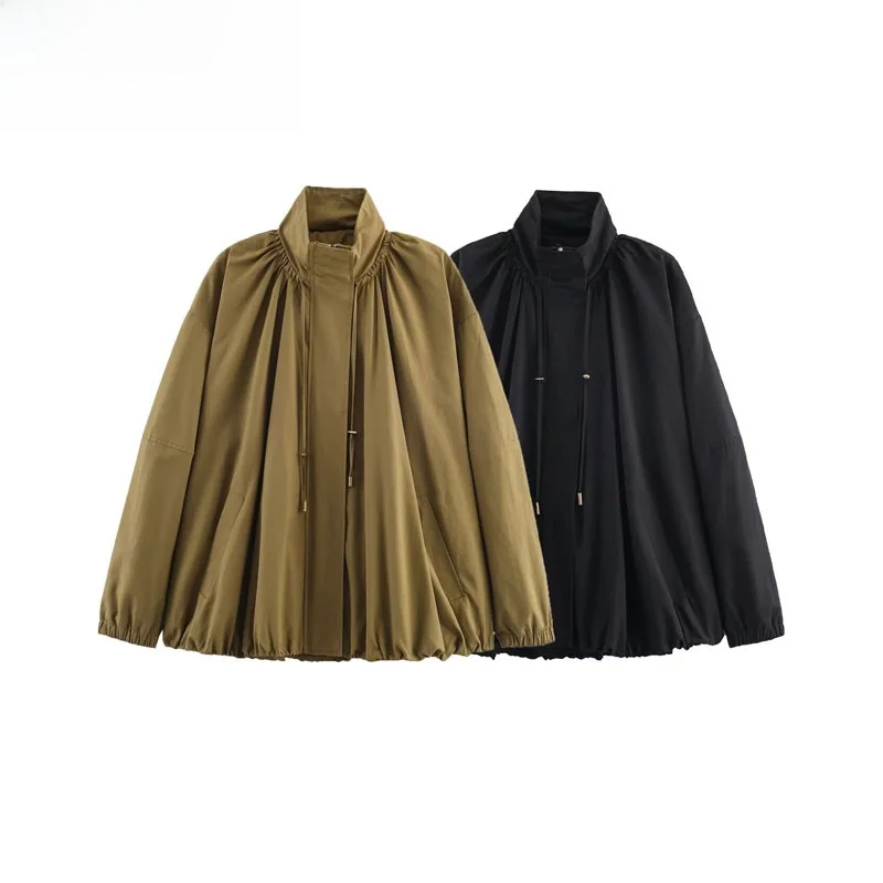 

Faionable Drifting Pilot Jaet Outerwear Women's Autumn New Sle 2025 Wind Long Sve Mid-Length Polyester Fiber Coat