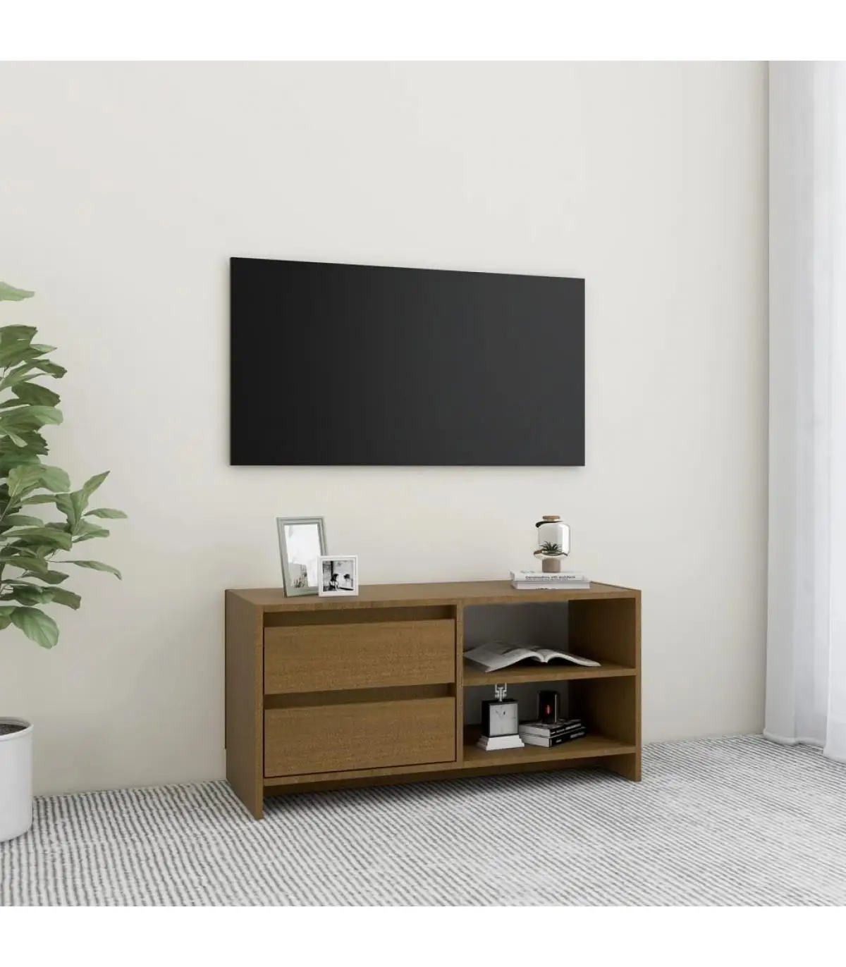 TV furniture solid wood pine brown honey 80x31x39 cm