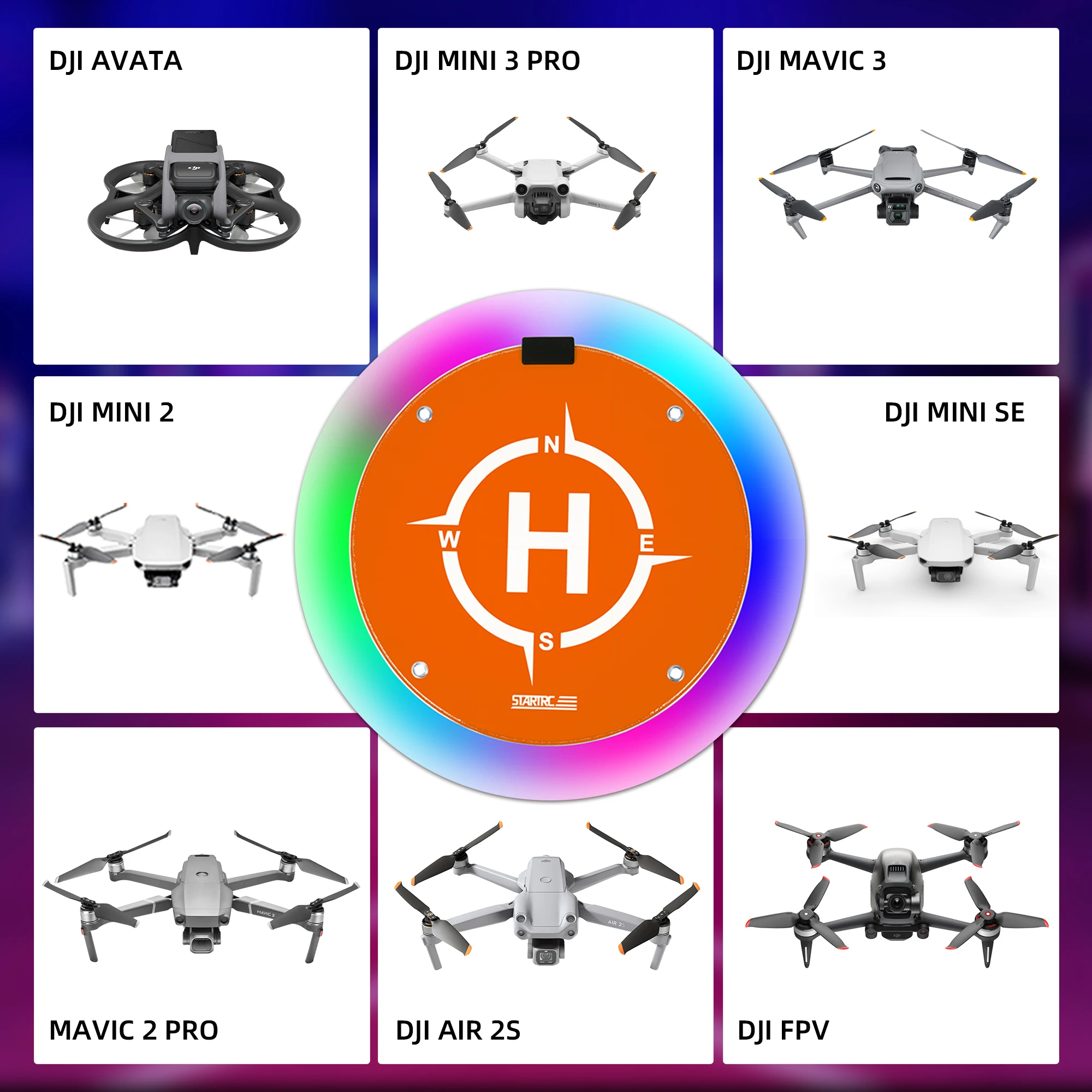 Drone Landing Pad Foldable 55cm LED Light Colorful for DJI Avata/Mini 3 Pro/Mini 2/Mavic 2/Air 2S Accessories Parking Apron Nail