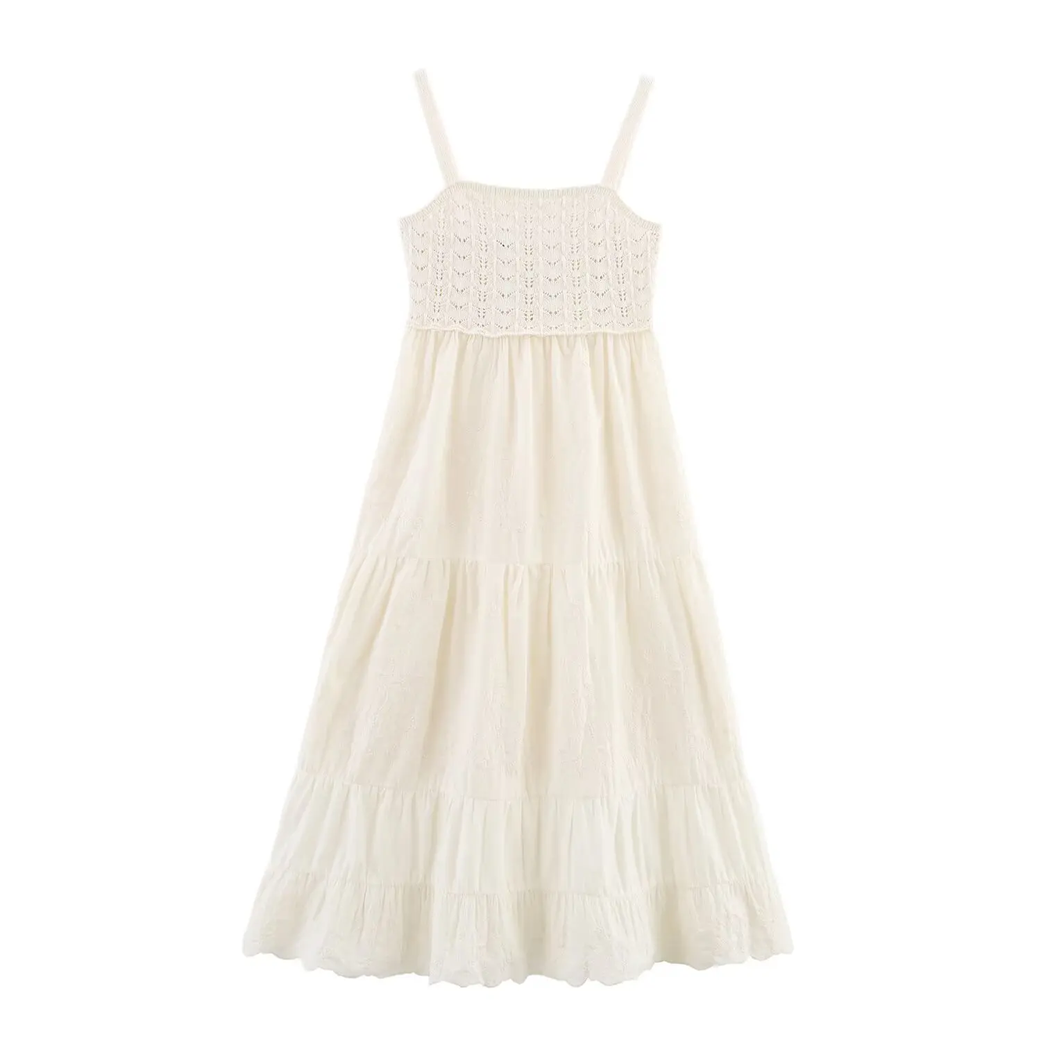 Dames Borduurwerk Patchwork midi-jurk Mouwloos Rugloos Sexy Strand Stijl Losse mid-taille Veterjurk Zomer Nieuwe Vrouwelijke Chique Jurk