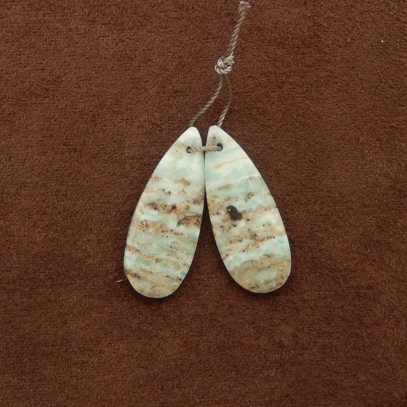 

Natural Hemimorphite Teardrop Pendants Pair Green-Brown Banded Gemstone for Handmade Earrings Jewelry Making 31X12X4mm-6.5g