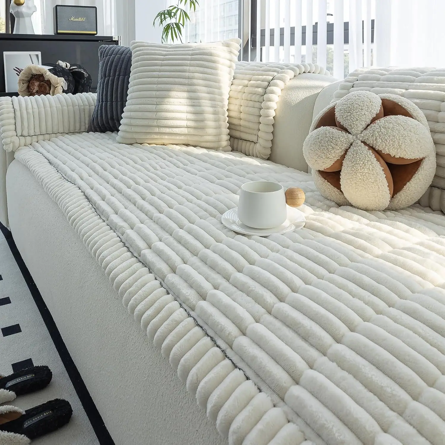 

Sofa Couch Cover, Sofa Covers For Dogs Washable, Non-Slip Striped Sofa Slipcovers For Sectional Sofa, Sofa Cover Furniture