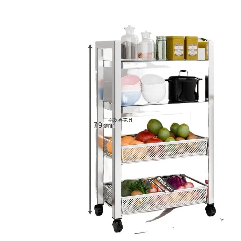 

Многоярусная напольная тележка-стеллаж из нержавеющей стали 304 для кухни и ванной комнаты, портативная, в китайском стиле, для овощей