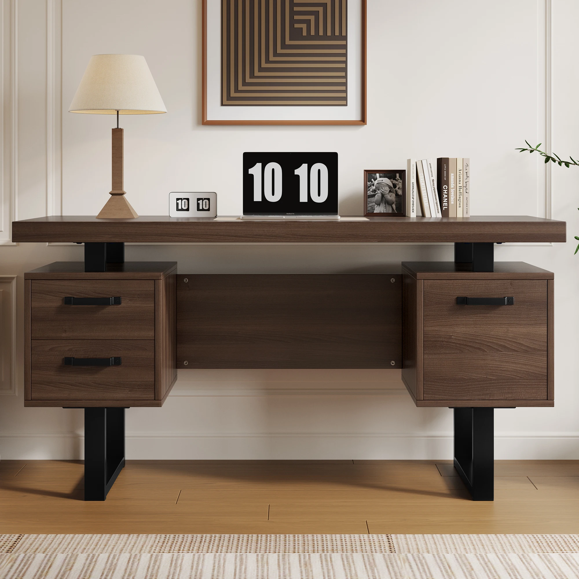 Schlichter Büroschreibtisch, hochwertige, geräuschlose Schublade, geräumiger Schreibtisch, effiziente Aufbewahrung für Büro, Zuhause, Arbeitszimmer, 135 x 54 cm