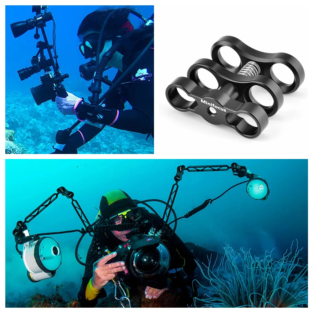 Diving Extended 2 Holes Ball Clamp Long Extend Butterfly Clip for Camera Underwater Tray Light Arm System Connect Expansion Moun