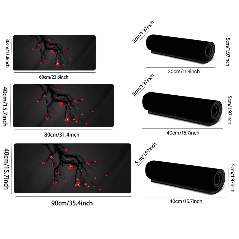 Cherry Blossoms Mouse Pad Large Black Gaming Desk Pad Desk Accessories Mousepad With Non-Slip Rubber Base Stitched Edge Deskpad