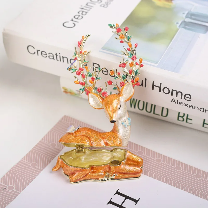 SHINNYGIFTS Enamel Eika Trinket Box Hand Painted Jewelry Box Animal Hinged Figurine Statues Home Decor Gift for Girls