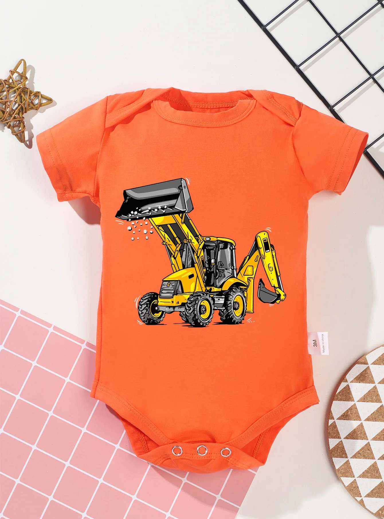 Toddler Baby Girl Boy Short Sleeve 0-24M Infant Jumpsuit Romper Clothes Excavator Pattern Cool Newborn Bodysuit Onesie