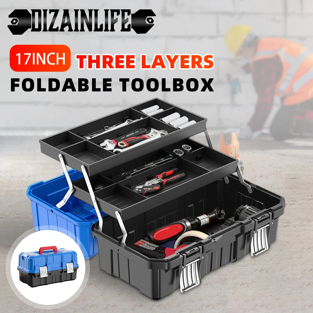 17Inch 3 Layer Tool Box Foldable Electrician Work Plastic Toolbox Large-capacity Portable Tool Organizer Screwdriver Tool Box