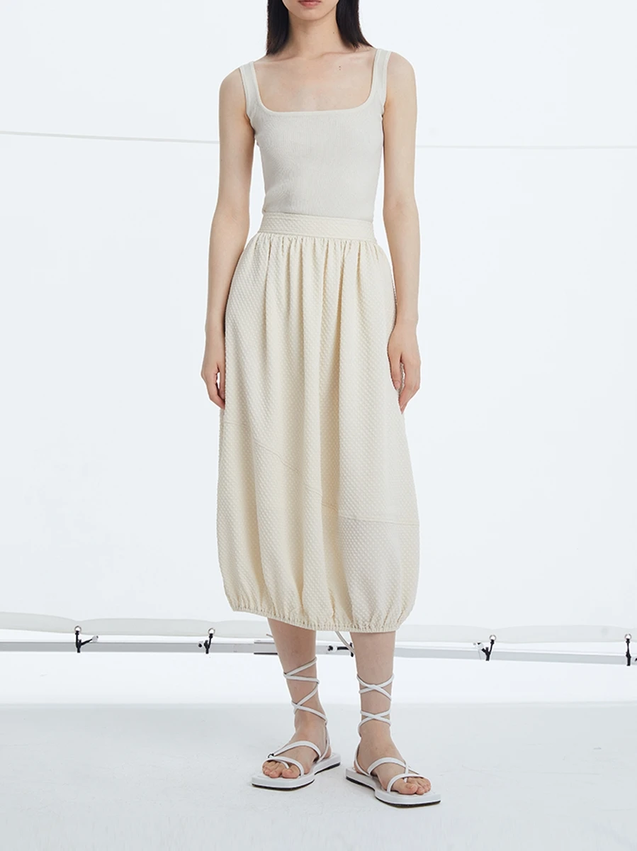 

Un22 Spring Summer New Original Design Artistic Faionable Versatile Texture Fabric Flower Bud Lantern f-length Skirt