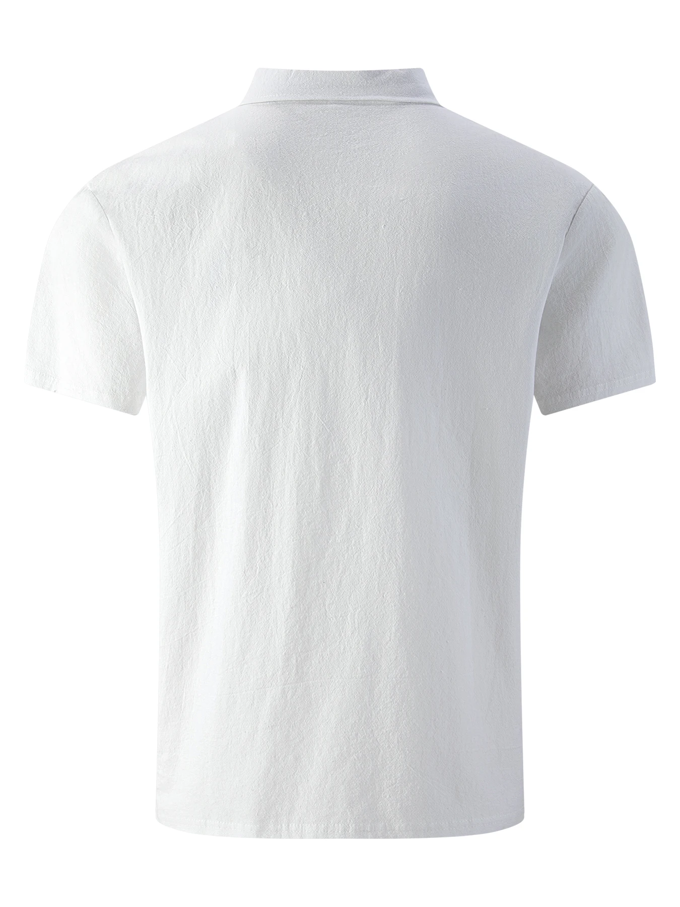 Herren-Poloshirt aus Baumwolle und Leinen, kurzärmelig, Brusttasche mit einem Knopf, Dreiknopfkragen, lässiges Hemd, atmungsaktiv, für den Sommer – Detail 13