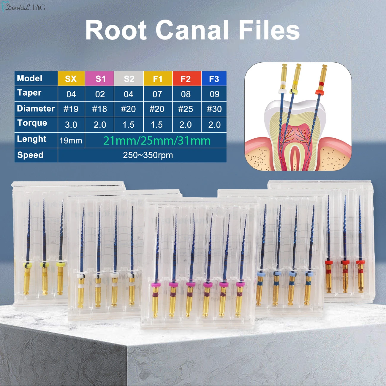 21/15/31mm Dental Root Canal File Gold Endo Rotary Super Files Golden Endodontic Files Nickel Titainium Instrument Dentistry