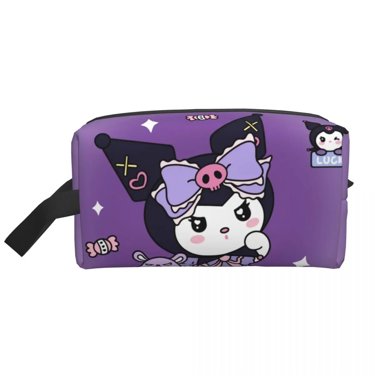 Custom Cartoon Kuromi Skull Travel Cosmetic Bag Women Cute Rabbit Anime Toiletry Makeup Organizer Ladies Beauty Storage Dopp Kit