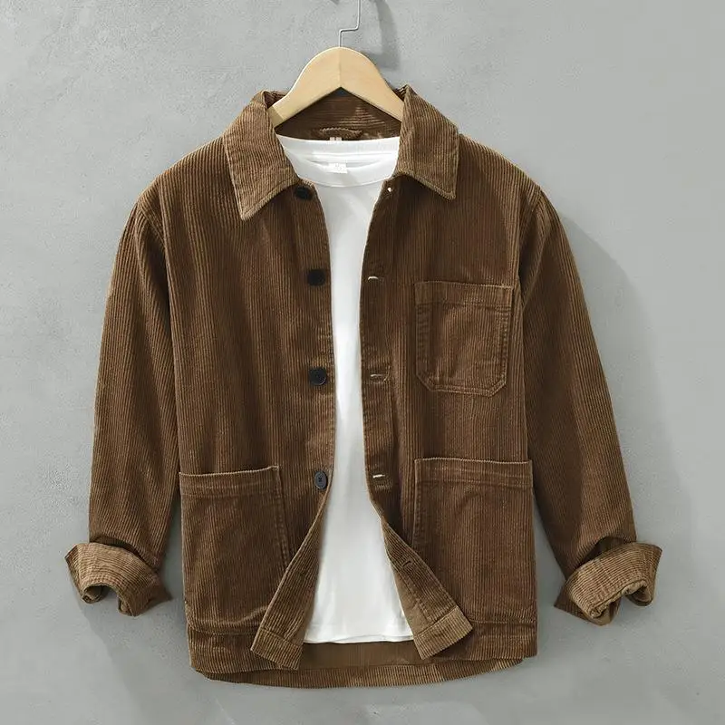

Men's Long Sleeve Corduroy Work Shirt Loose Fit Cotton Pocket Detail Iron-Free Japanese Style Casual Top Jacket