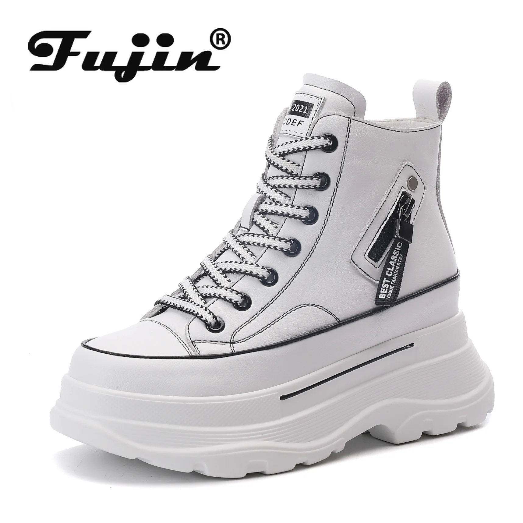 

Fujin 7cm Cow Genuine Leather Ankle Boots Autumn Women Platform Wedge Winter Ladies Plush Chunky Sneaker High Brand Spring Shoes