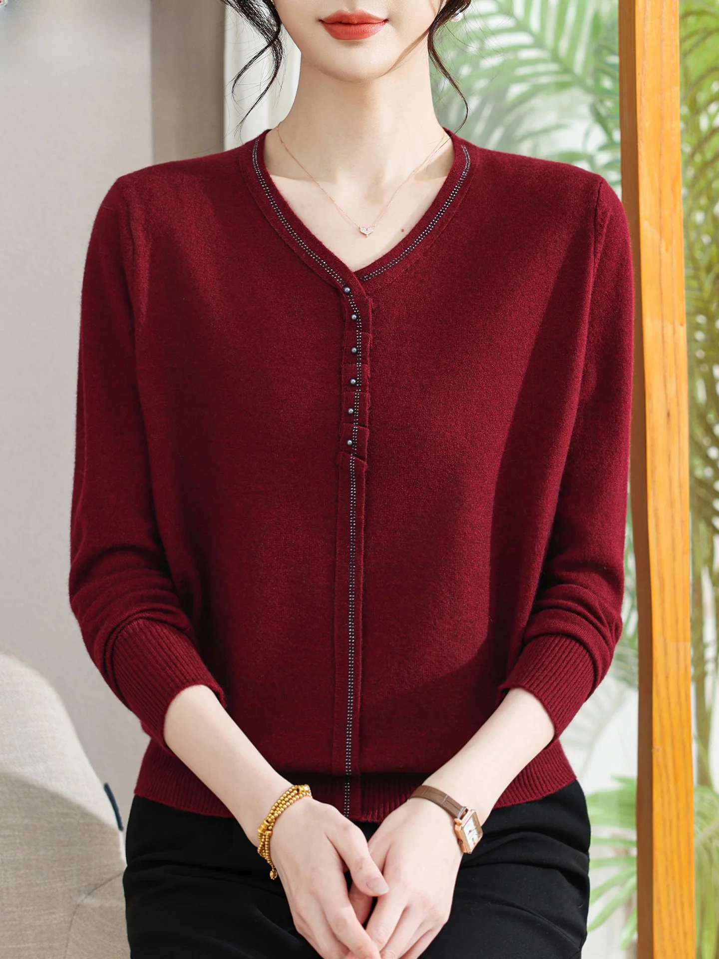 

Весенний вязаный свитер для женщин: модный брендовый топ свободного кроя с V-образным вырезом и длинными рукавами для женщин среднего и старшего возраста