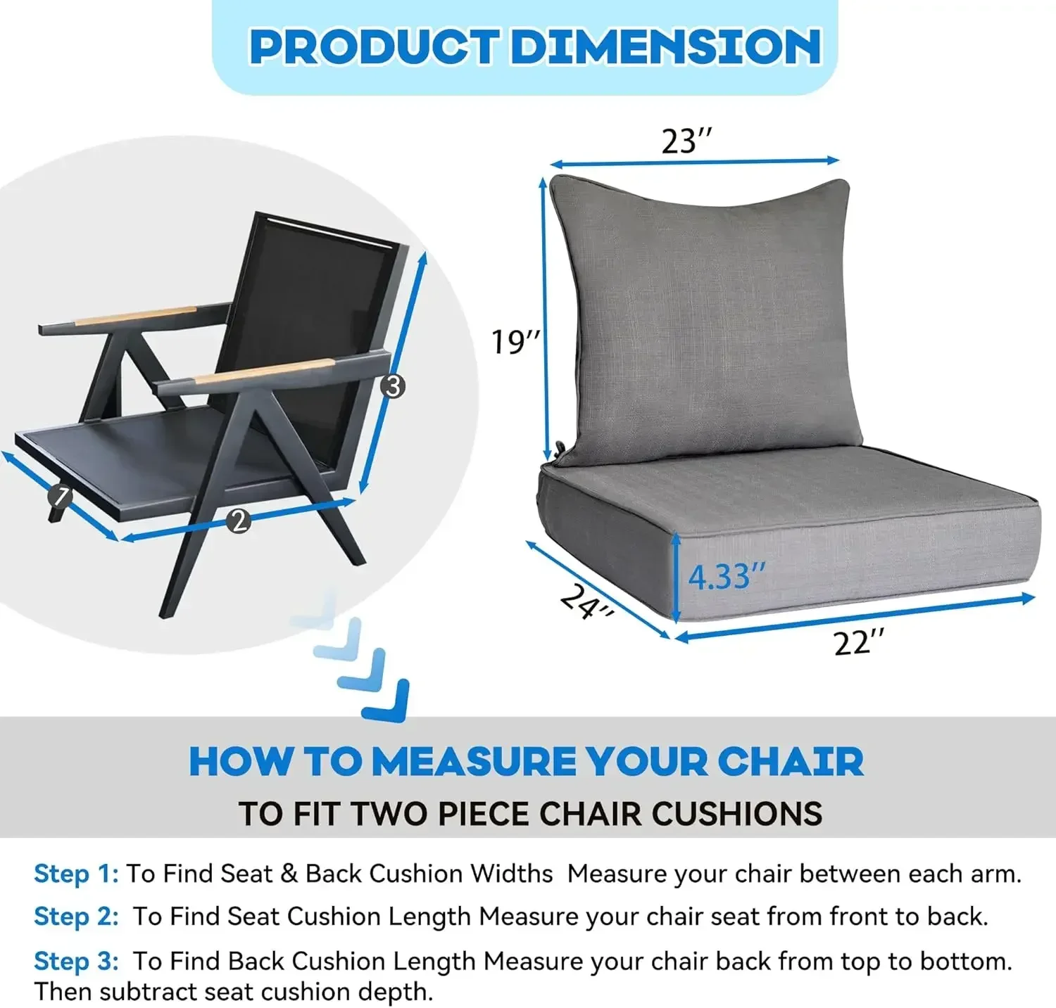 

[XMSJ]22x24 Outdoor Cushions,Outdoor Deep Seat Cushion Set,Olefin Fabric Patio Furniture Cushions,Deep Seat Bottom and Back