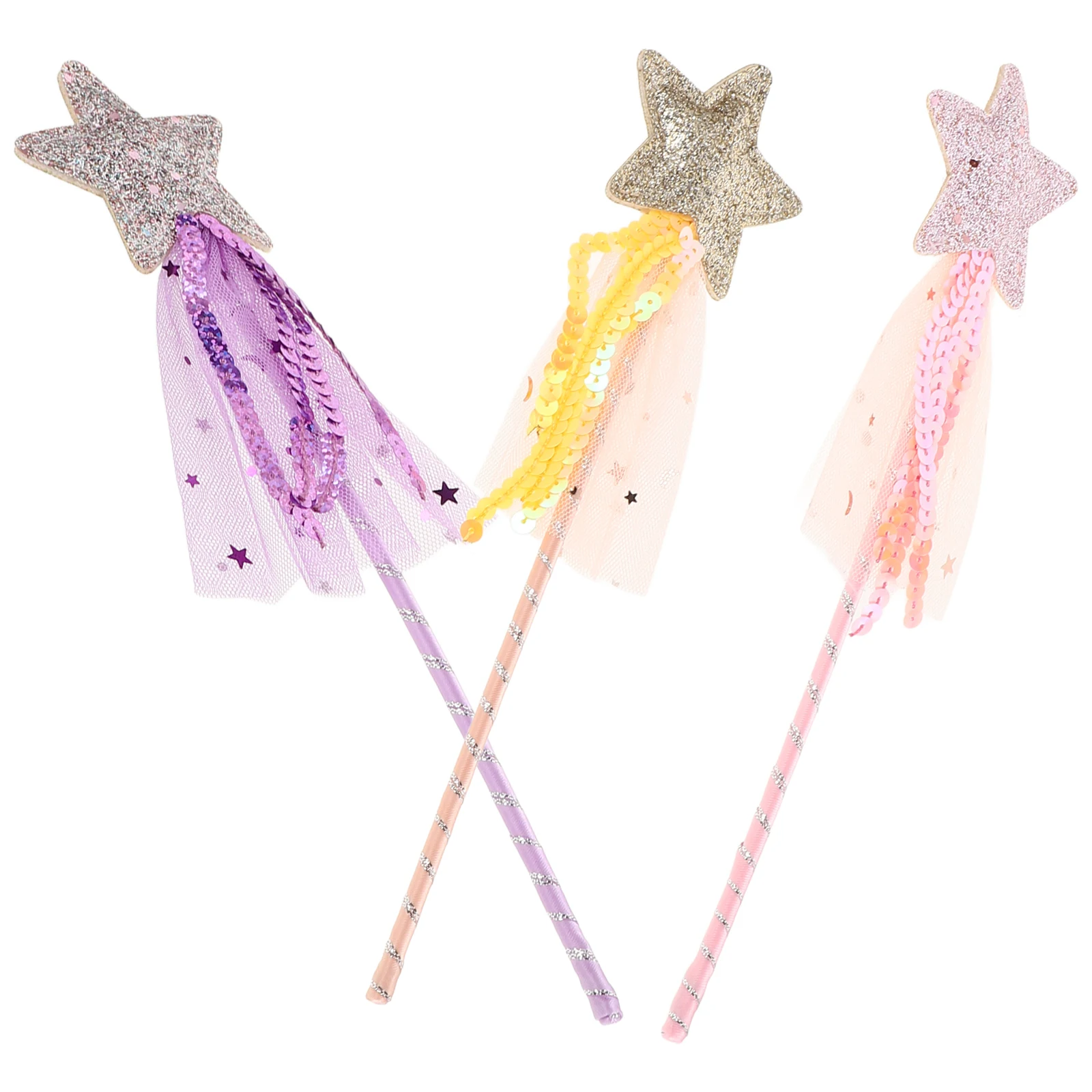 

3pcs Children'S Fairy Wand Yarn Net Design Birthday Halloween Party Festival Performance Props Girls Playtime Wand Cat Teaser