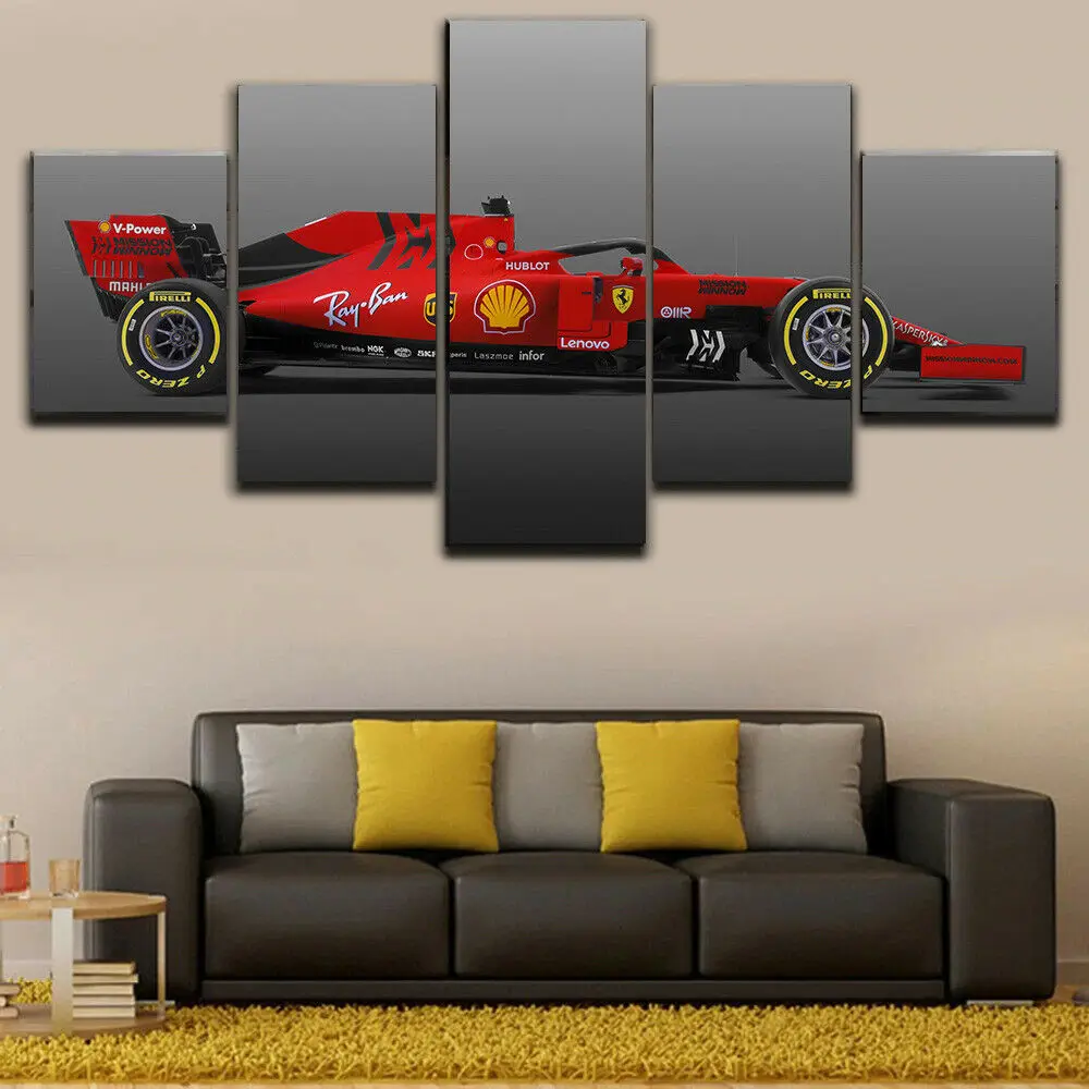 

V-Power Red F1 Racing Car Character Wallpaper 5 Panels Canvas Wall Art Poster Home Decor Living Room Picture Print Bedroom Mural