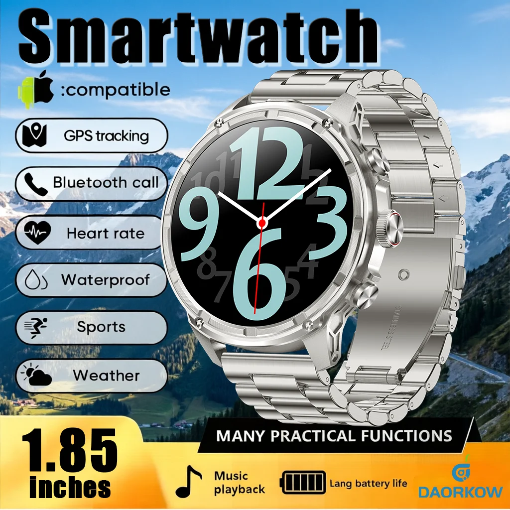 

2026NEW Smartwatch 1.85-inch HD screen 710mAh Large battery Waterproof Sports Modes Bluetooth call Compass GPS LED Flashlight