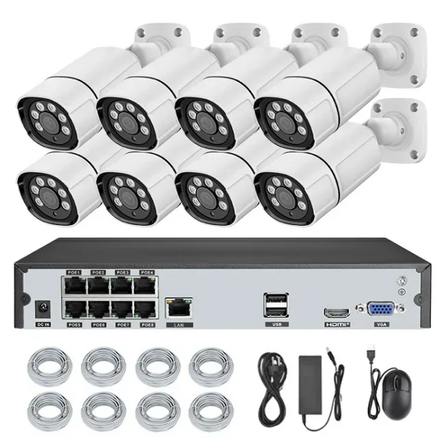 

5MP 8ch Outdoor Bullet Wire POE CCTV Systems Kit 4mp Ip Poe Smart Home Video Camera Security Cam Set Surveillance System