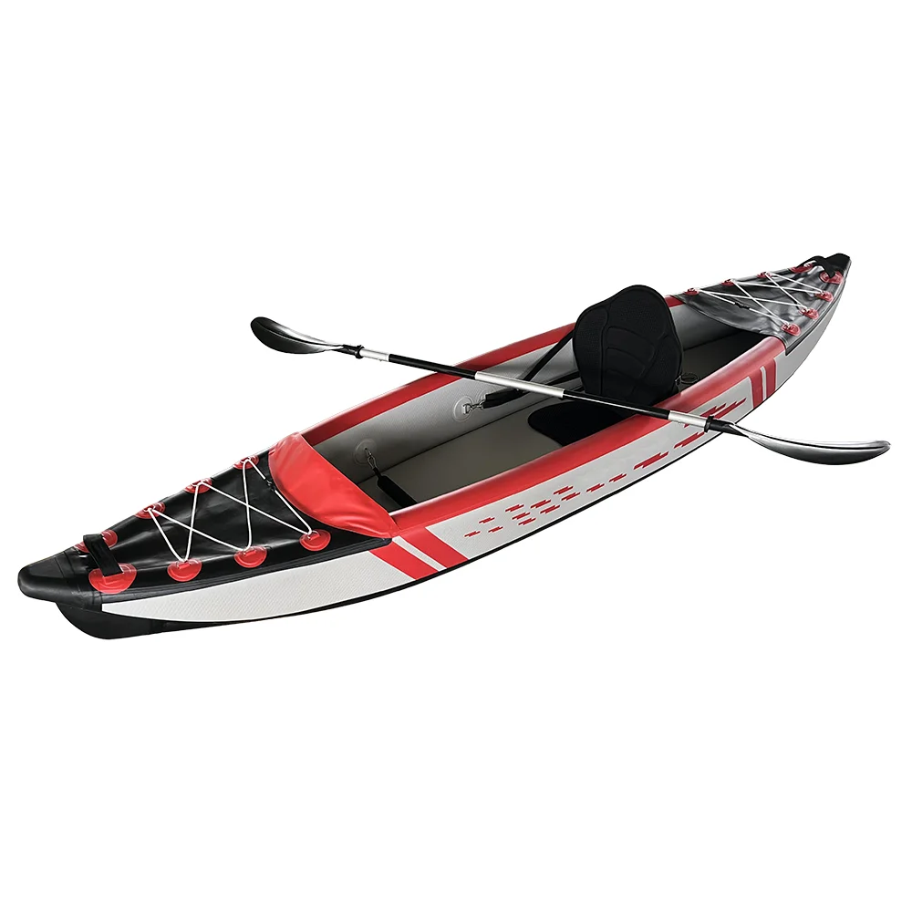 Inflatable Fishing Kayak, 1 Person Solo, Double Layer Drop Stitch PVC Floor, with Padded Seat, for Lake River Touring Angling