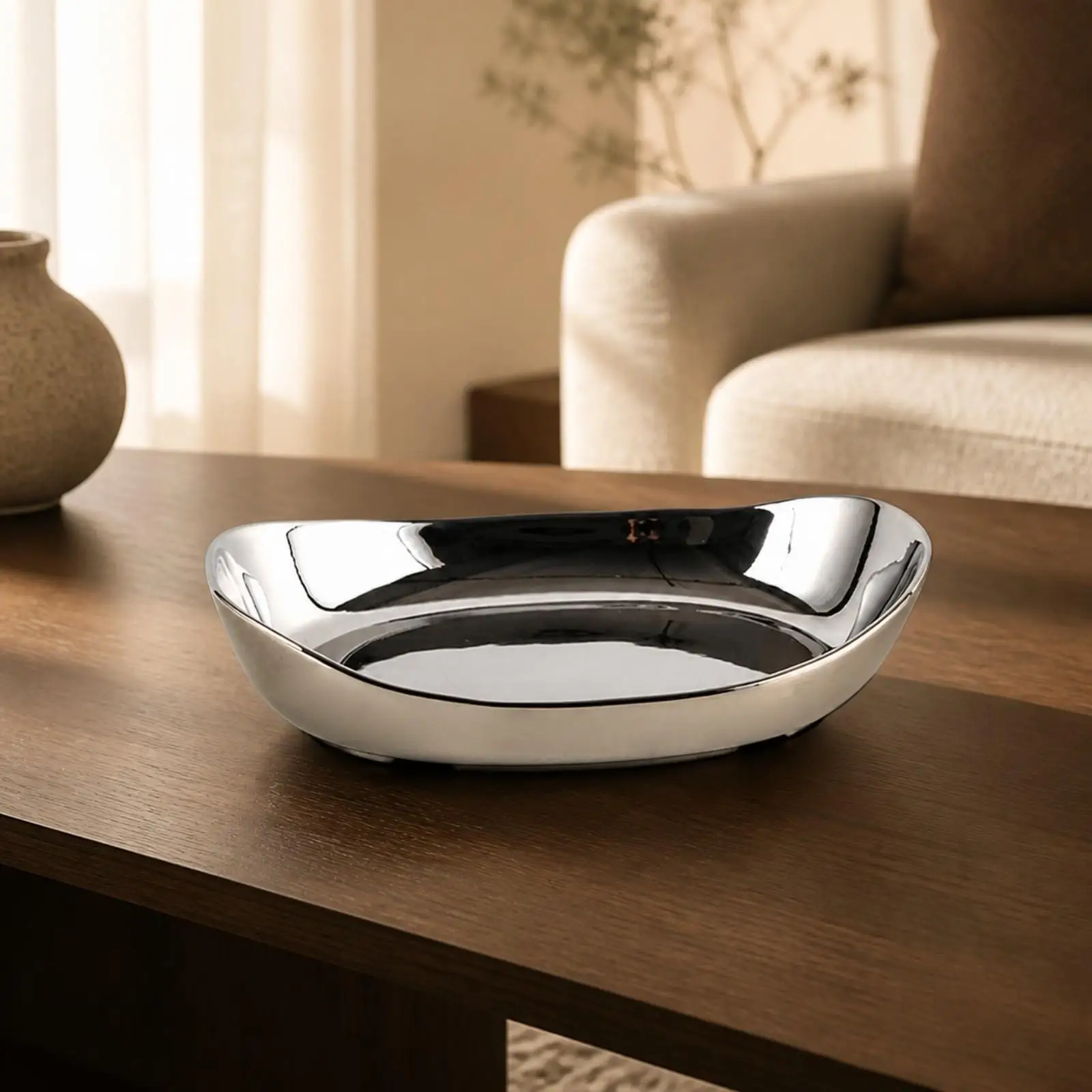 Glossy Ceramic Serving Dish for Fresh Produce and Snacks As Decorative Tabletop Storage Tray