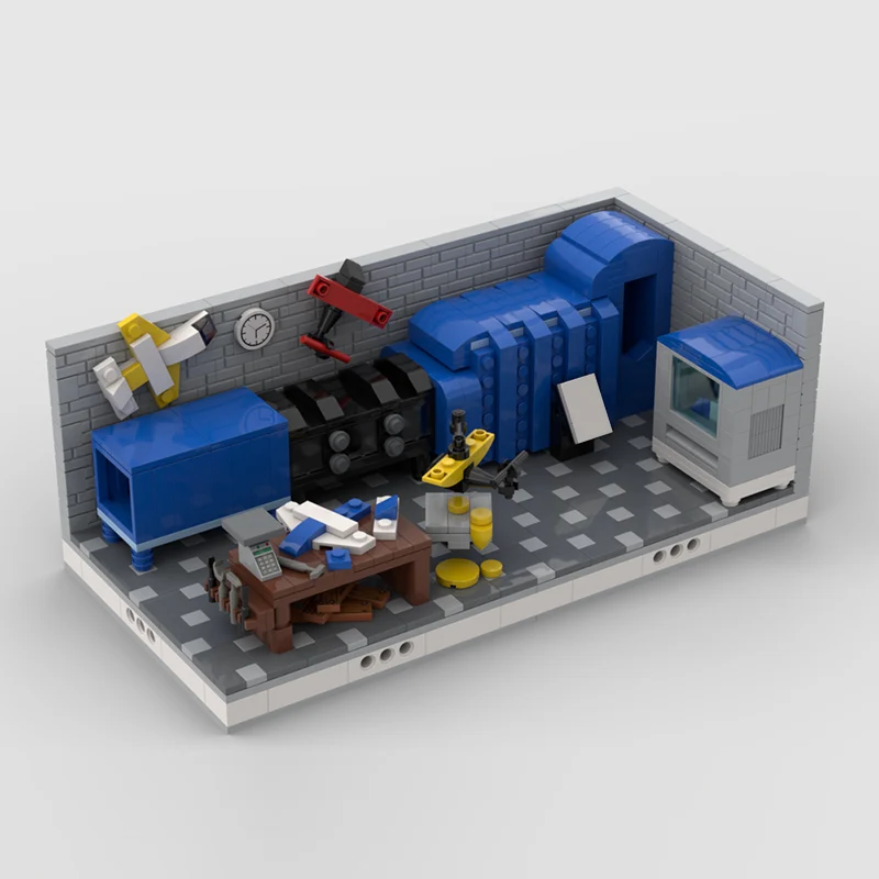 Modello di Scena Urbana MOC, Mattoncini da Costruzione, Scena di Laboratorio, Tecnologia Modulare, Regalo per Bambini, Giocattoli da Assemblare