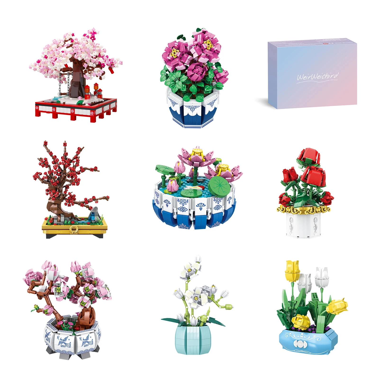 

Набор строительных блоков для дерева вишни, украшение для дома «сделай сам», растение в горшке, цветок, ботаническая строительная игрушка, подарок для девочки