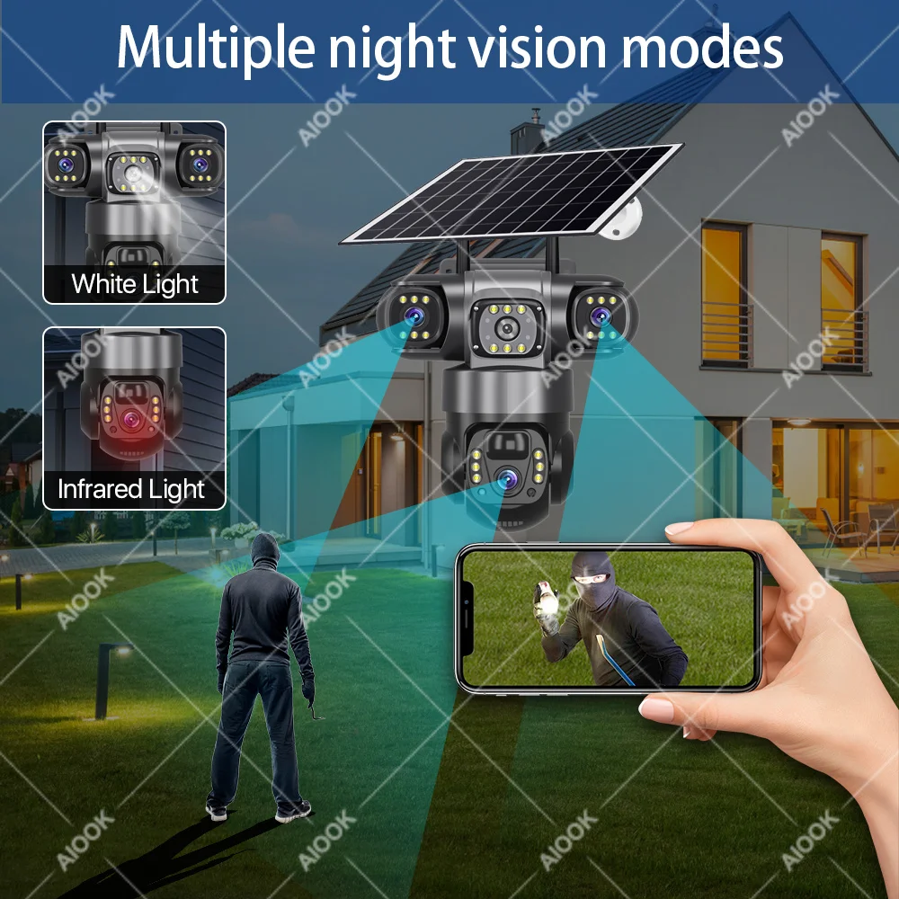 V380 PRO 4G Solar Camera HD 15MP Three Lens PTZ Camera Outdoor Camera Waterproof IP CCTV Two-Way Intercom Night Camera