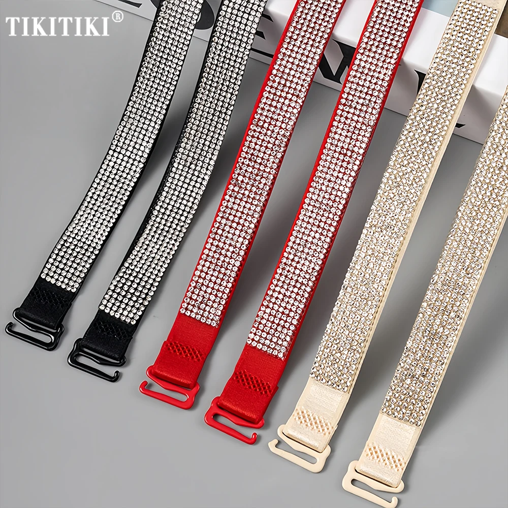 Women Sexy Rhinestones Bra Shoulder Strap Non Slip Adjustable Ladies Lingerie Accessories Crystal Replacement Bra Straps