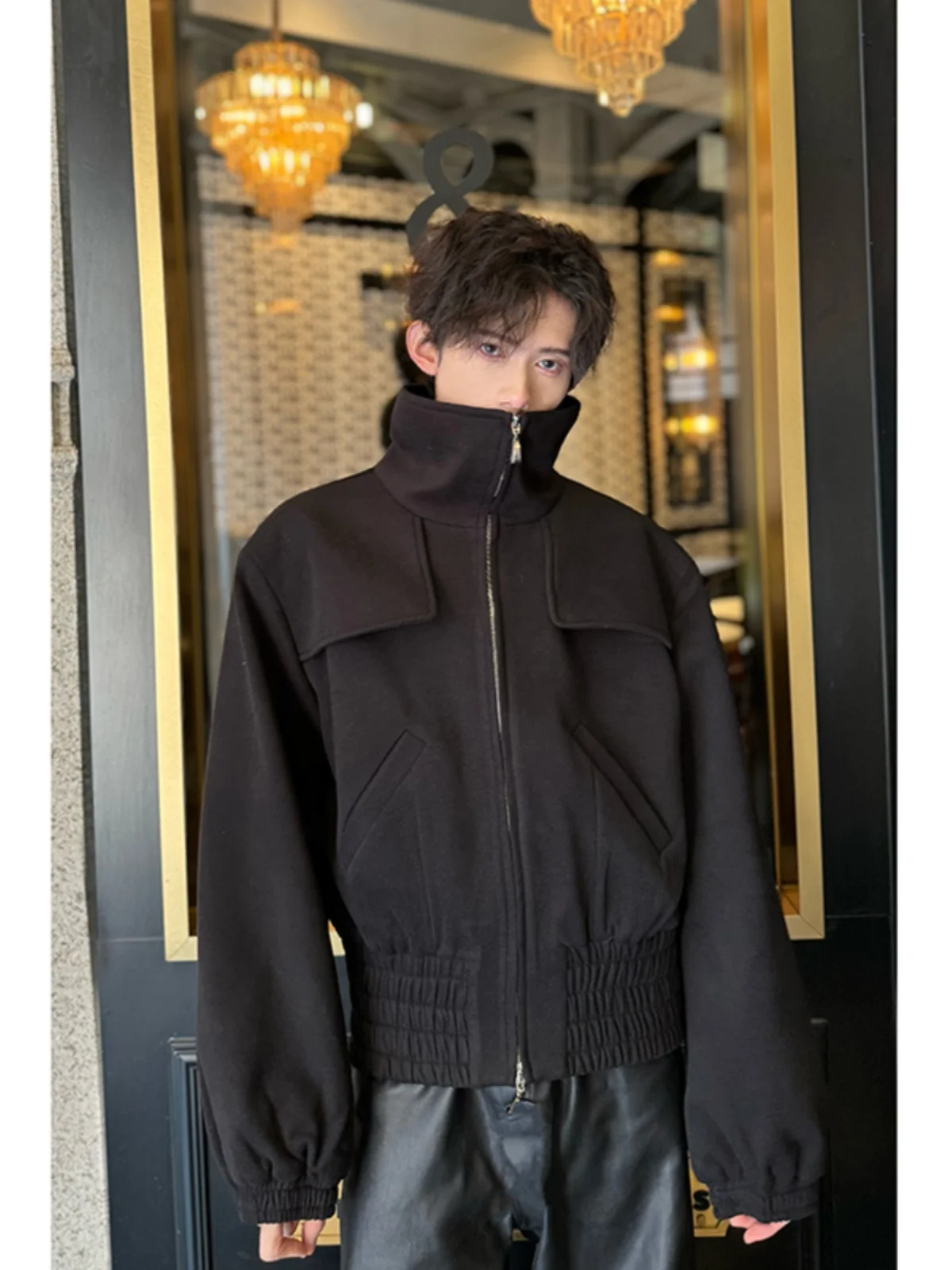 

Korean High Collar Men's Jaet irt Sle Workwear Autumn Winter Heavyweight Vintage Work irt Jaet Breathable Outerwear