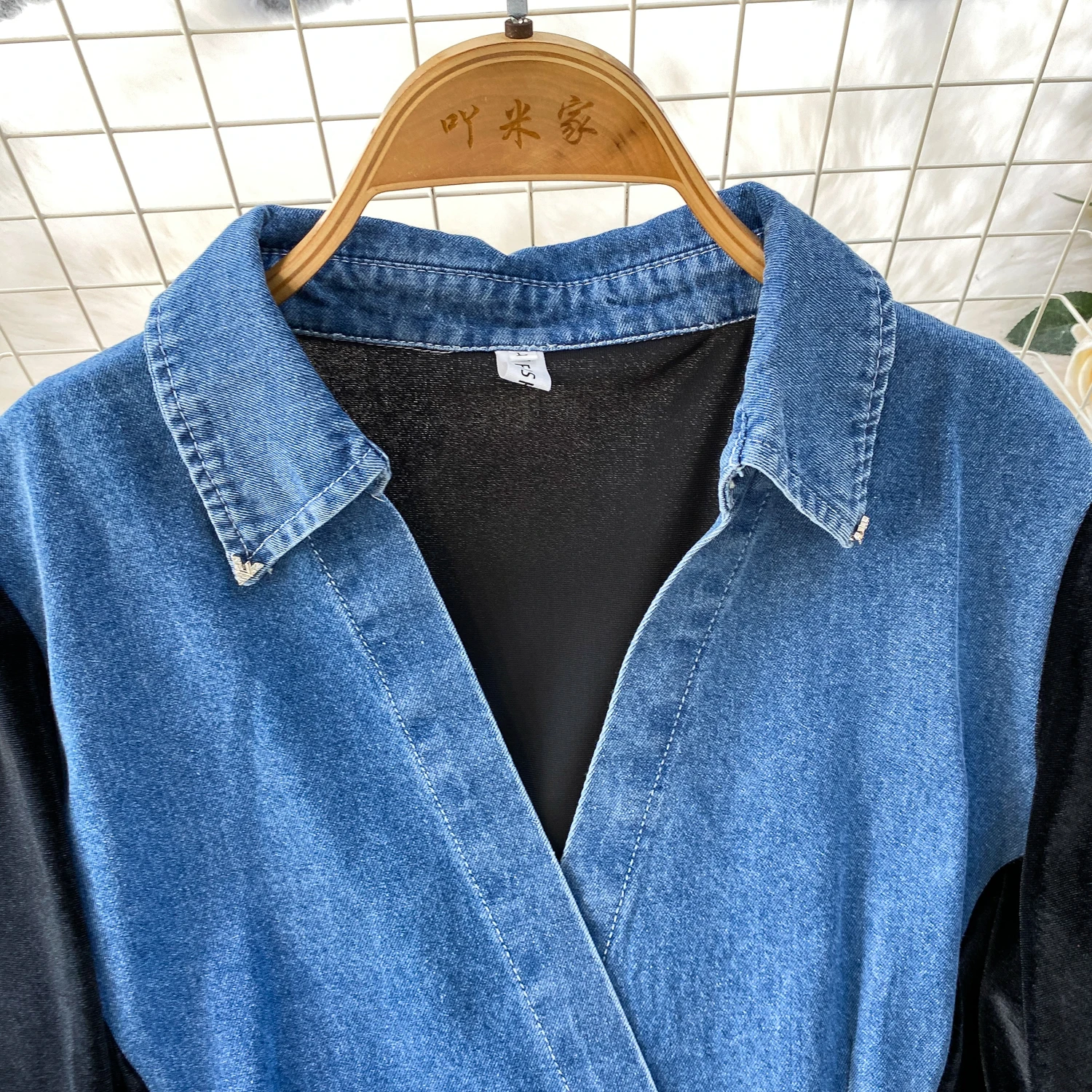 Herfst denim splitsen 2-delige set V-hals patchwork shirt fluwelen wijde pijpen broek sets Amerikaanse mode dames bijpassende kleding