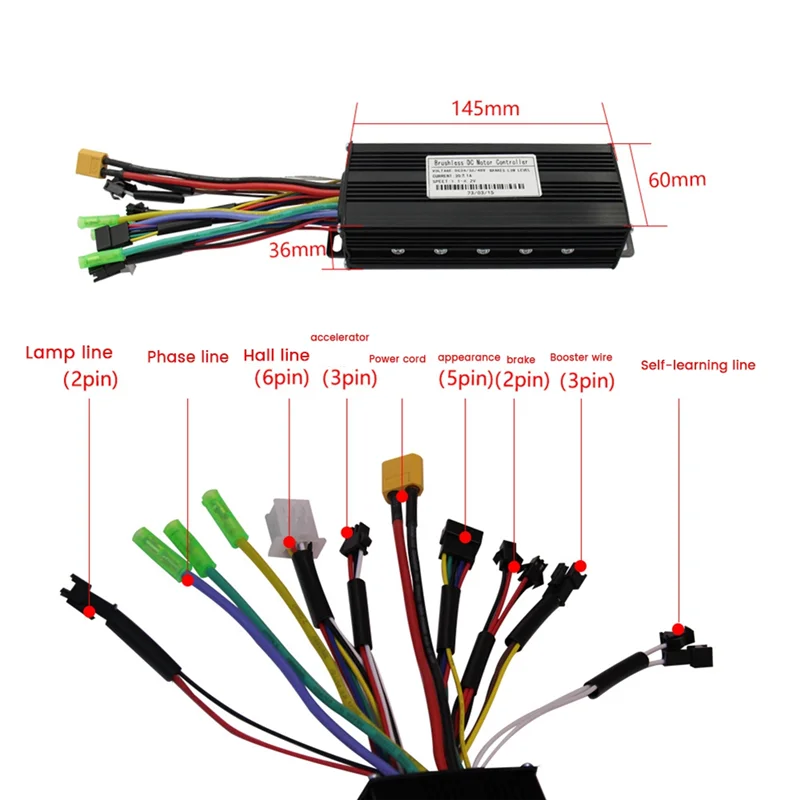 

Ebike Motor Controller LCD LED Display 36V 48V 30A 750W 1000W 2 Model Sinewave Controller Black Metal+Plastic Modification Parts
