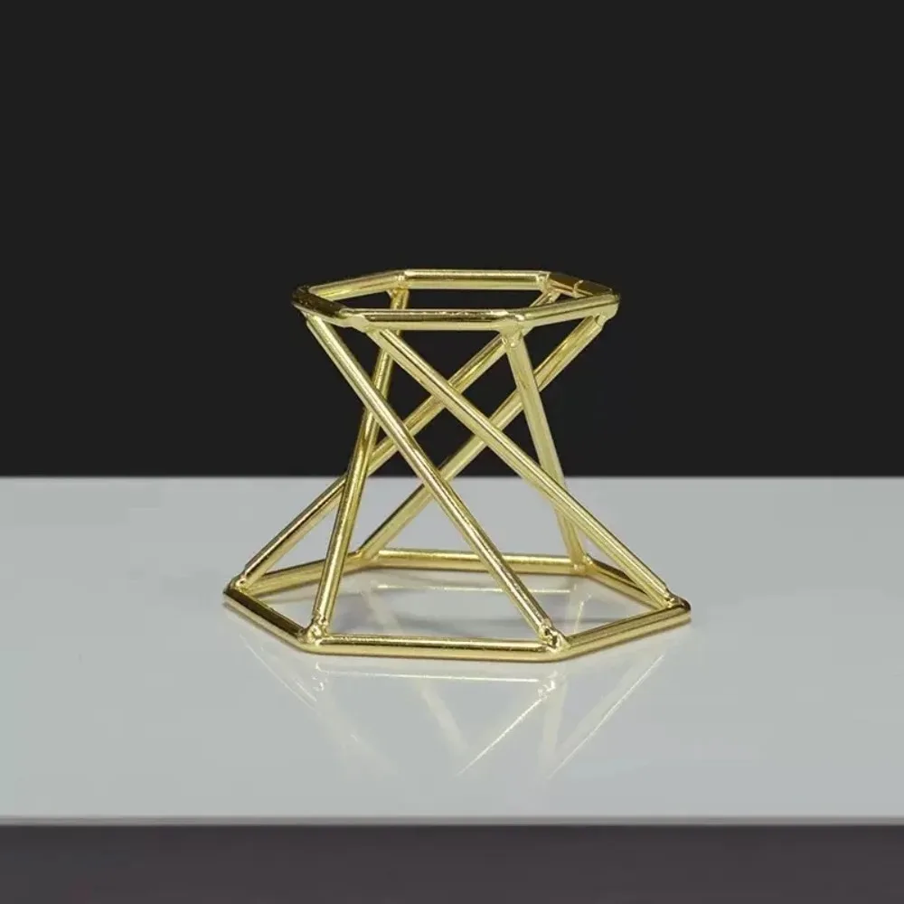 Geometric Metal Crystal Display Stand for Mineral Specimens, Hexagonal Holder, Sturdy Desk Showcase, Elegant Office &