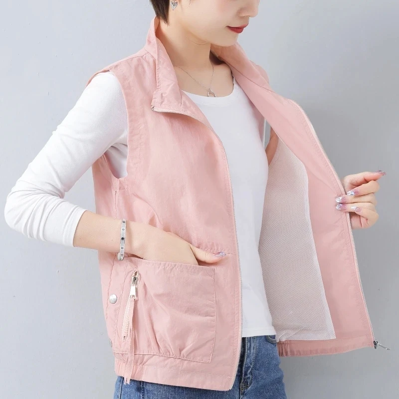 

Spring Summer Women Vest Coat 2025 New Solid Color Sleeveless Short Jacket Female Waistcoat Tops Chaleco Mujer Women's Clothing