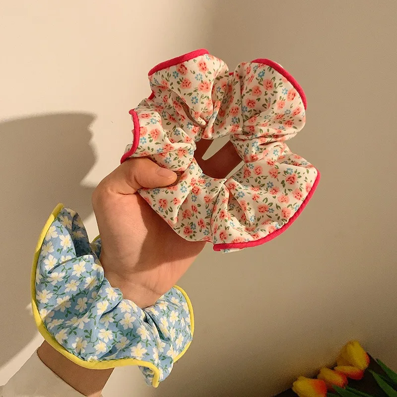 2023 Cute Sweet Flower Scrunchie Women Girls Floral Elastic Hair Rubber Bands Accessories Tie Hair Ring Rope Headdress Headwear