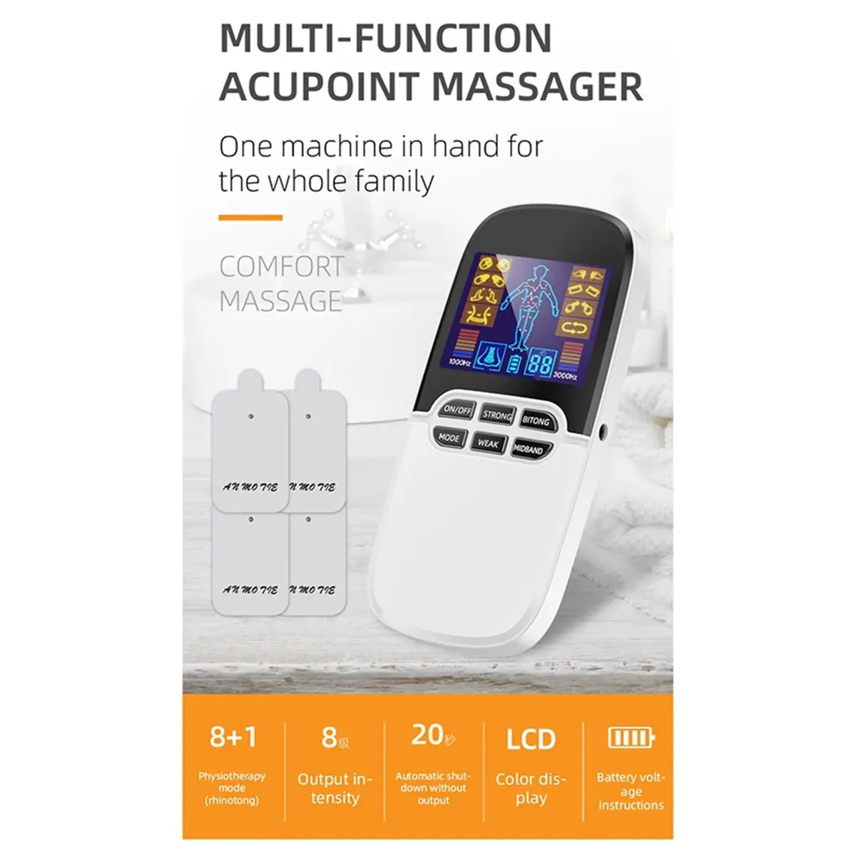 [N84R] Unit Rechargeable Muscle Stimulator with EMS & MASS 3 Modes for Back and Neck Pain Relief, Electric Massager for Muscle