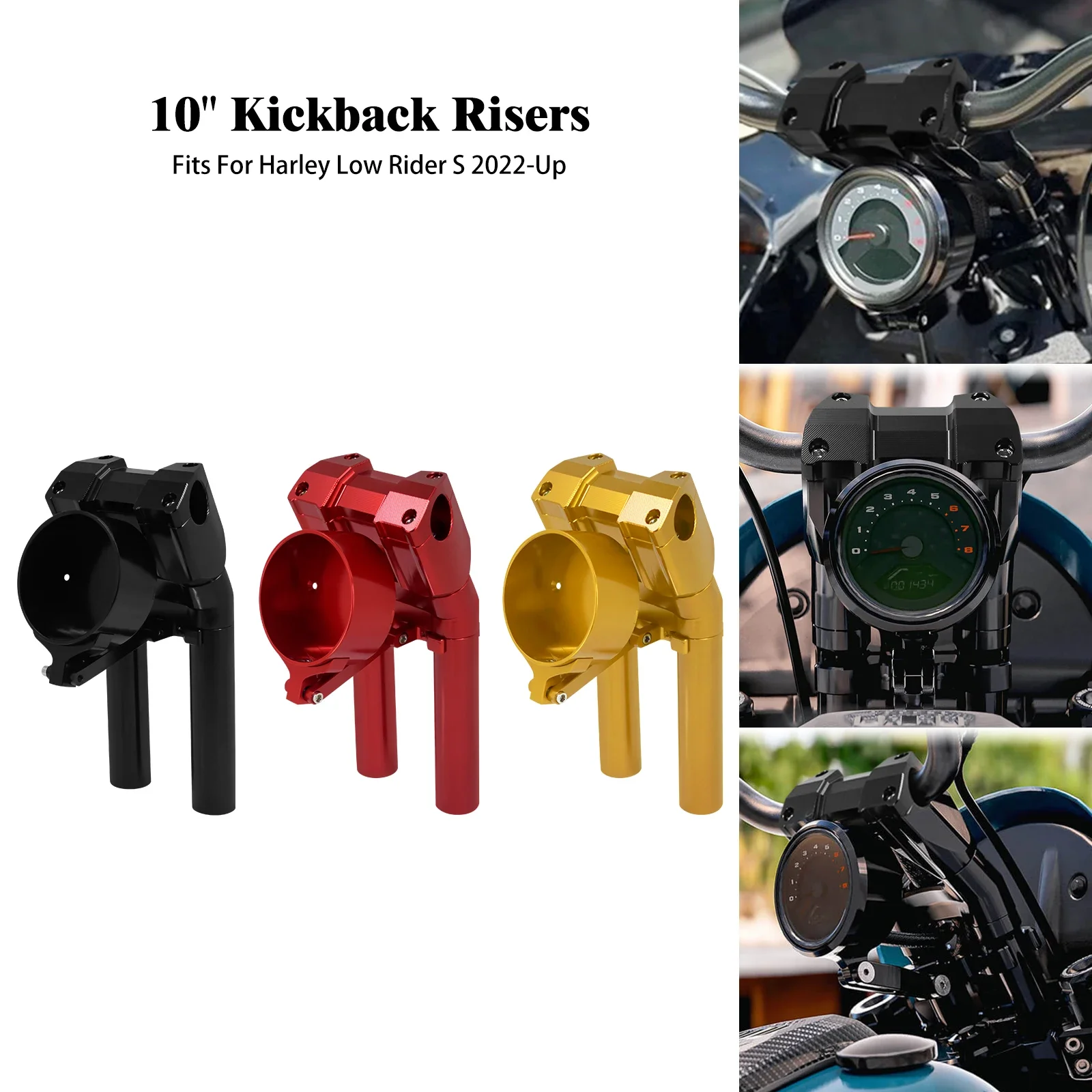 Motorcycle 10'' Handlebar Risers Instrument Adjustable Kickback Riser Clamp Bracket Kits For Harley Softail Lowrider S 2022-Up