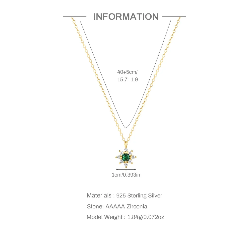 VAL 925 Sterling Silver Emerald Zircon Chokers Chain Luxury Sun White Crystal Stackable Necklace For Women Wedding Party Jewel