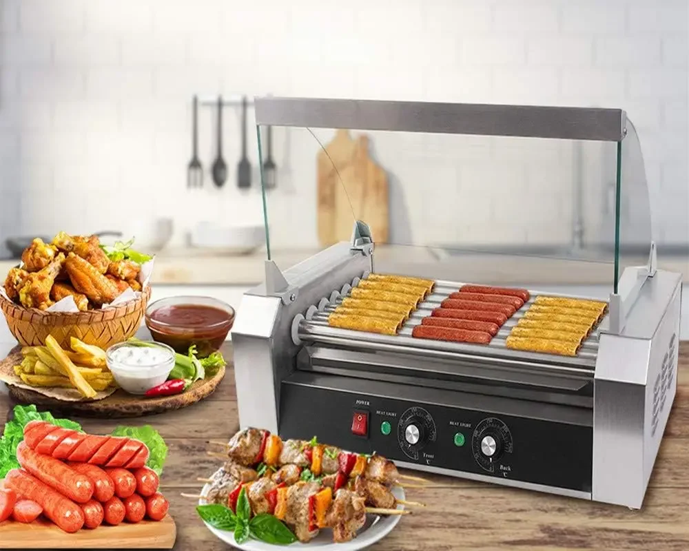 Commercial 18 Hot Dog 7 Non-Stick Roller Machine, Electric Hot Dog Sausage Grill Cooker Machine with Removable Stainless Steel D