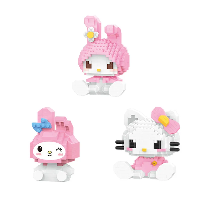 Hello Kitty Kuromi Melody Building Block Sanrio Anime Figure Kuromi Assembled Toys Decorative Ornament Model Dolls for Gifts