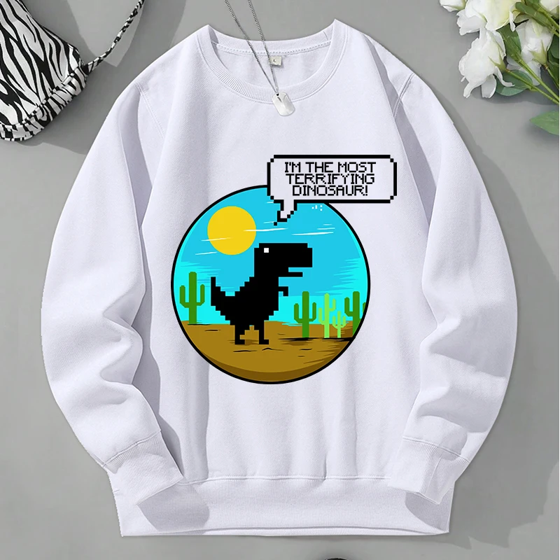 

Cute Dinosaur Cartoon Print Printing Men Sweatshirt Casual O-Neck Sports Wear Fashion Loose Pullover Autumn Warm Fleece Man Tops