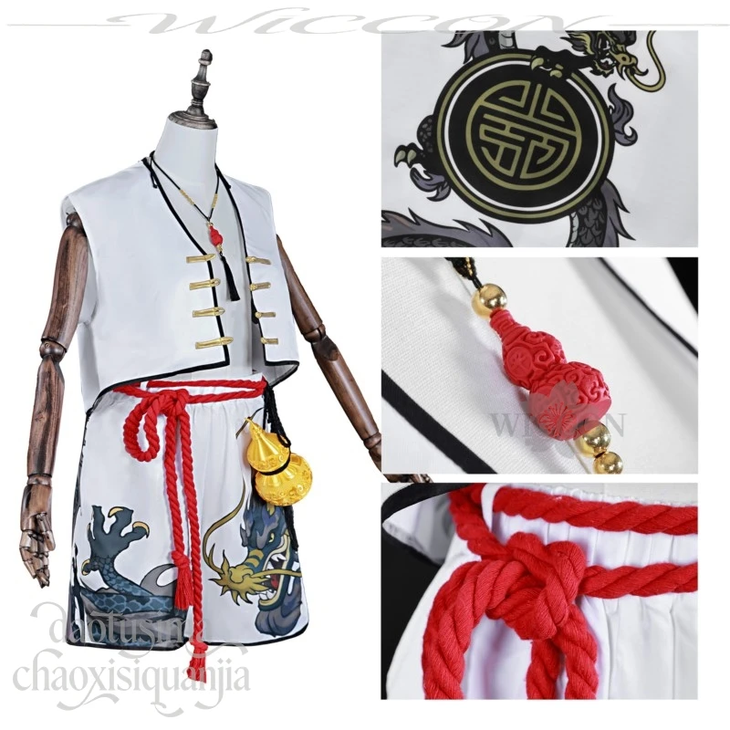 

Fighter 6 Jamie Chinese Style Tang Suit Ink Painting Pattern Outfit Gourd Pendant Cool Punk Cosplay Wig For Halloween