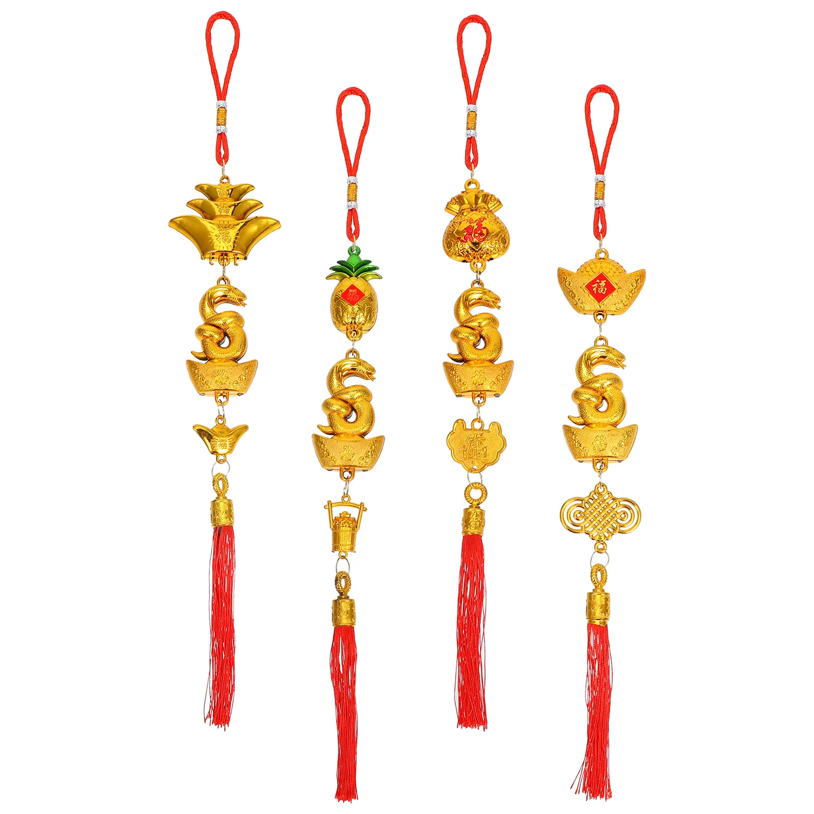 

4 Pcs New Year Decor Tassels Hanging Pendants Chinese Style Car Home Party Supplies Spring Festival Adornment