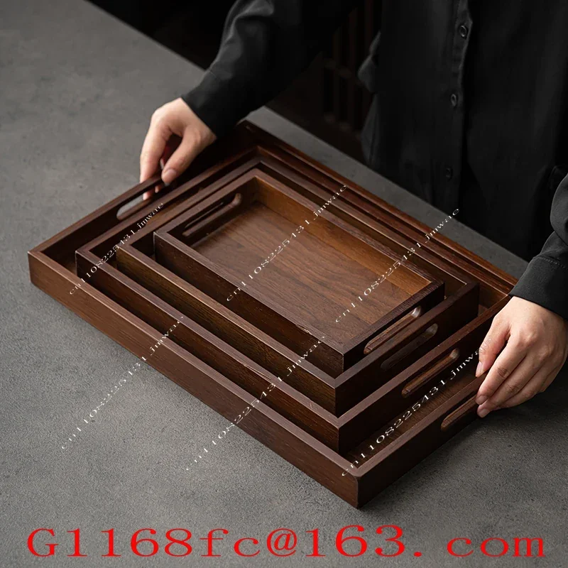 Bamboo and Wooden Display Tray, Tea Tray, Rectangular Walnut-colored Water Cup, Storage Handle, Household Tea Set Tray, Parts