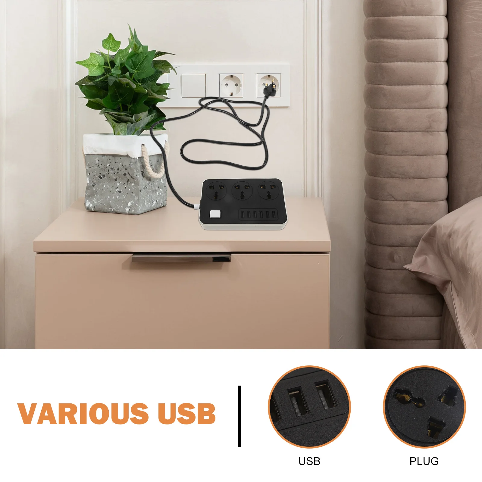 

Power Strip Multi Functional Extension Socket Uk Plug Charging Port USB Ports Built in Switch Household Power Outlet 2 Meter