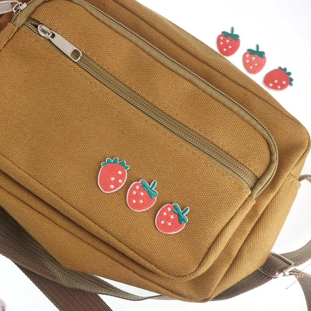 Parche autoadhesivo bordado de fresa, 10/5/1 piezas, bonito aplique de fruta para reparación de ropa, mochila, bolsa, chaqueta